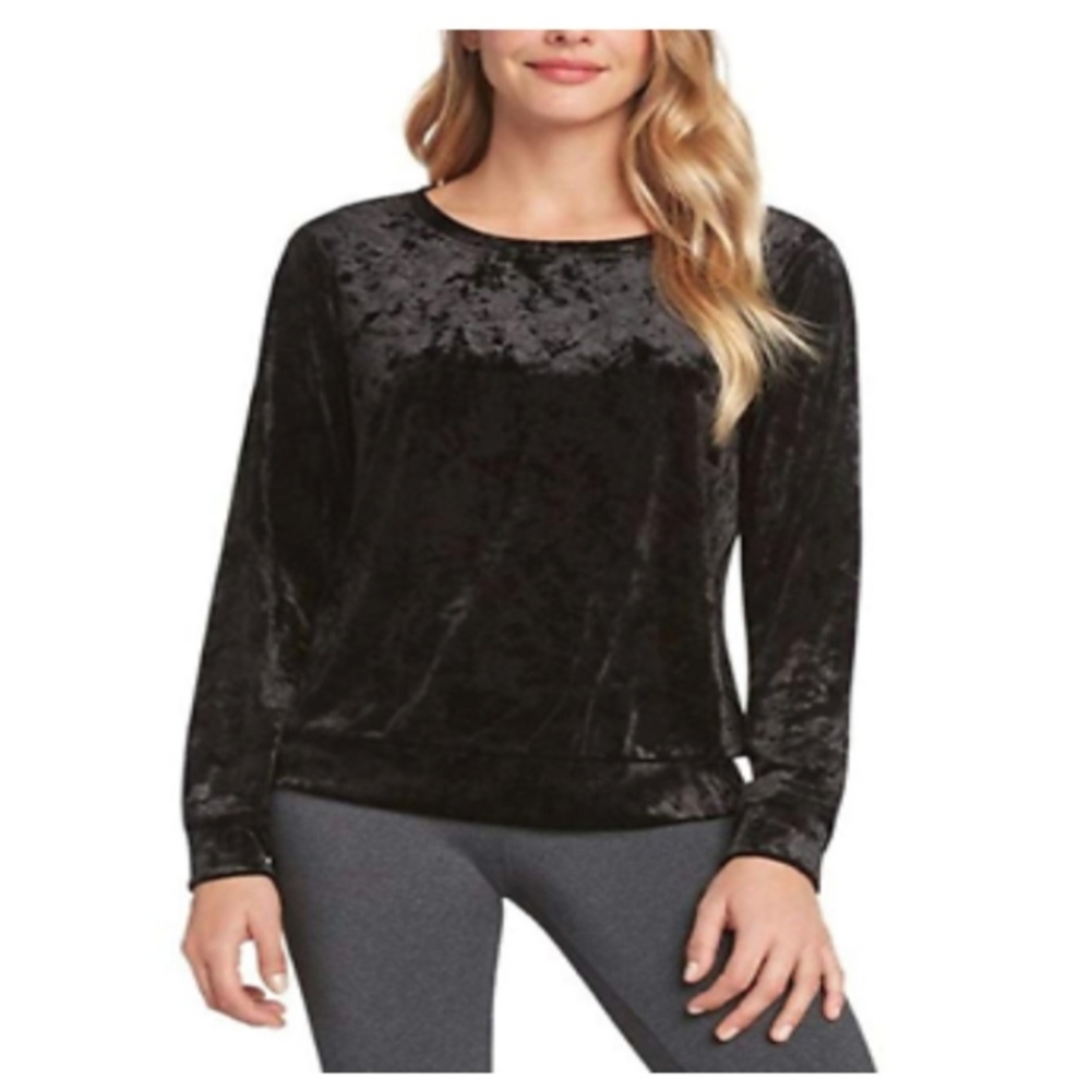 matty m women's crushed velour top shirt blouse long sleeve l black. SIZE L